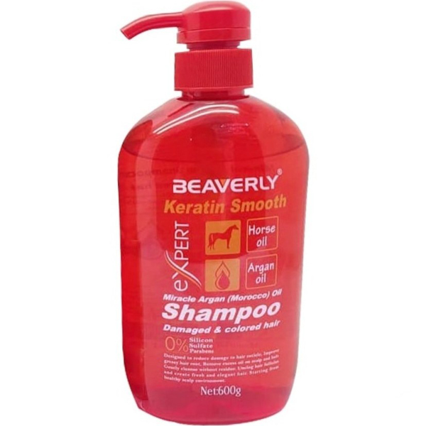 شامپو کراتینه بدون سولفات بیورلی قرمز اصل مخصوص موهای رنگ شده و آسیب دیده 600 گرم | BEAVERLY Keratin Smooth Shampoo for Damaged & Colored Hair 600g
